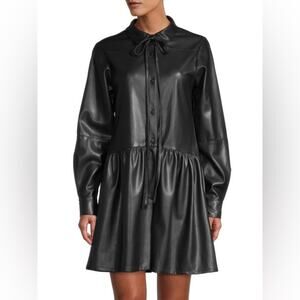 NEW $395 Rebecca Taylor Black Vegan Leather Romper Long Sleeve Shorts Size 4